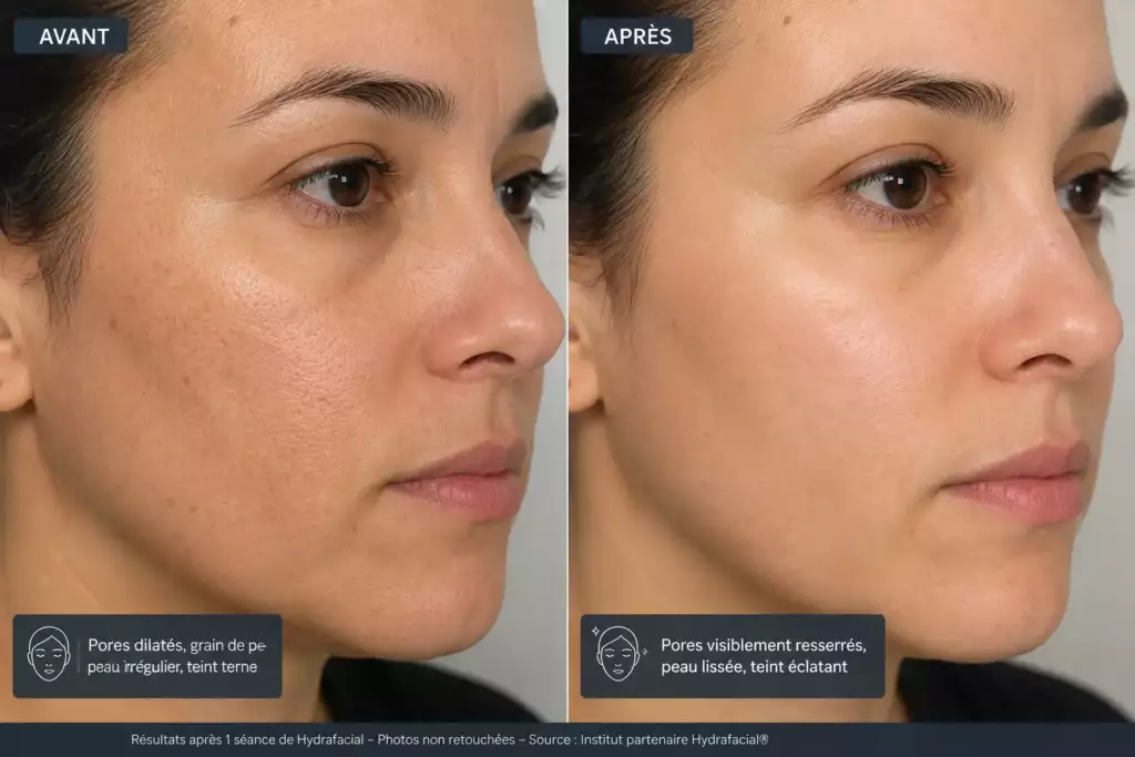 Résultat avant/après sur une peau à pores dilatés