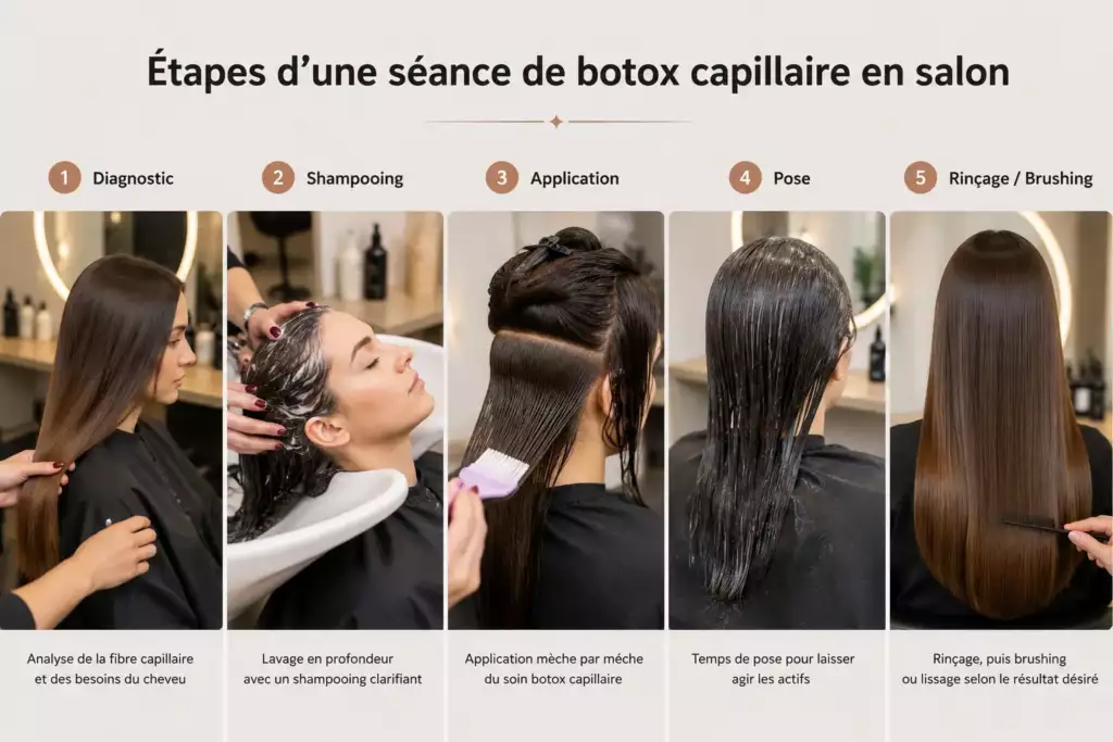 Étapes d'une séance de botox capillaire en salon